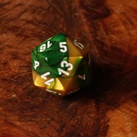 Chessex Gemini Gold, Green/White D20