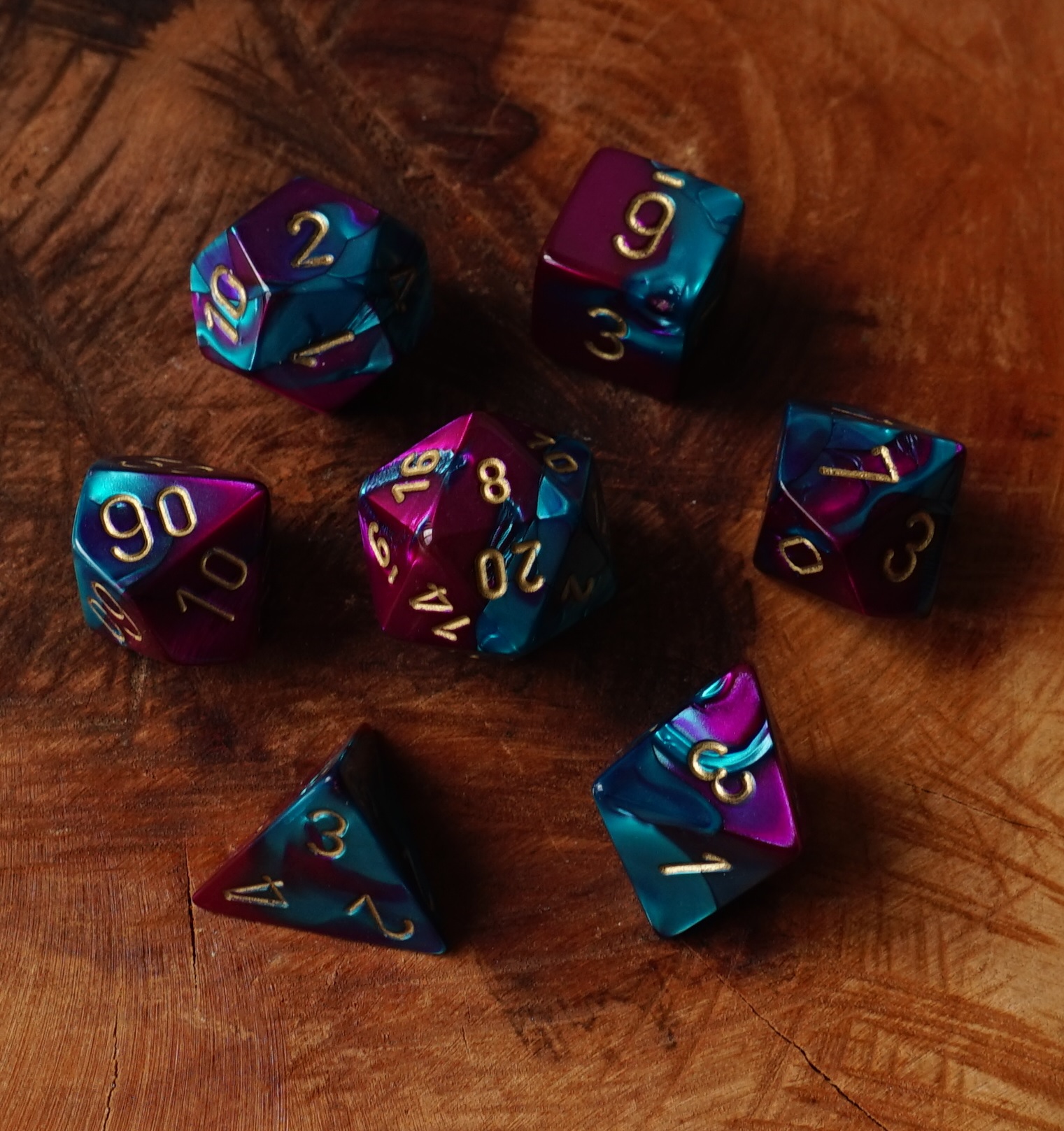 Chessex Gemini purple teal, gold